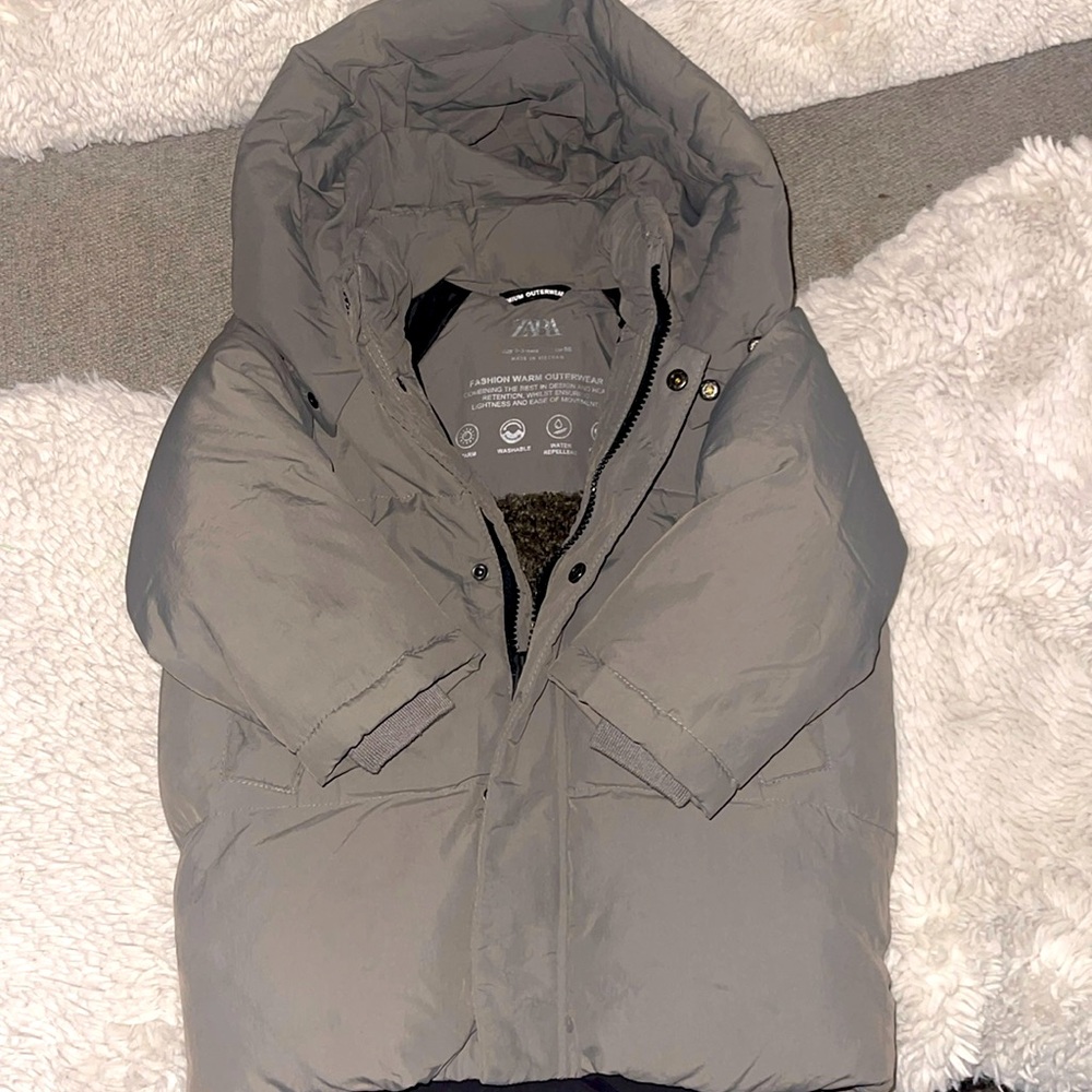 Zara Kids Gray Hooded Puffer Jacket